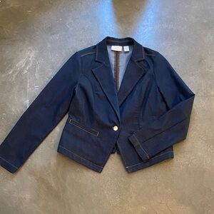 Chicos Women's Dark Navy Single-Button Tailored denim Blazer